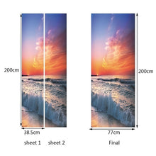 Load image into Gallery viewer, landscape pattern door wallpaper stickers Beach, waves, sunset home decor door poster for wall stickers on door 200cm*77cm