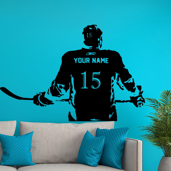 New Arrivel Custom Name And Number Personalized Hockey Player Wall Sticker Home Decor For Living Room Art Decal wallsticker